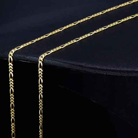 Glänzende Figarokette 2-seitig diamantiert aus hochwertigem 585 / 14k Gold in ca. 55cm, 2mm