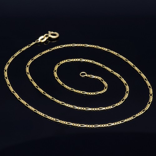 Kurze Figarokette 2-seitig diamantiert aus glänzendem 585 / 14k Gold in ca. 45cm, 1,6mm