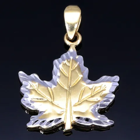 Glänzender Ahornblatt - Anhänger in Bicolor 585 / 14 Karat Gold