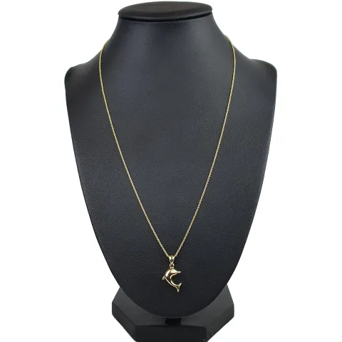 Delfin - Anhänger- mit glänzender Ankerkette (50cm) - Schmuckset in 14K / 585 Gold