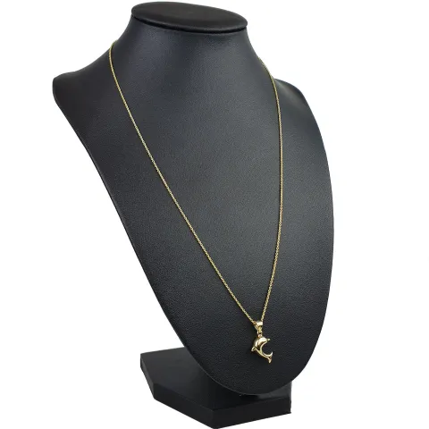 Delfin - Anhänger- mit glänzender Ankerkette (50cm) - Schmuckset in 14K / 585 Gold