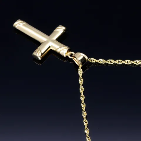Delfin - Anhänger- mit glänzender Ankerkette (50cm) - Schmuckset in 14K / 585 Gold