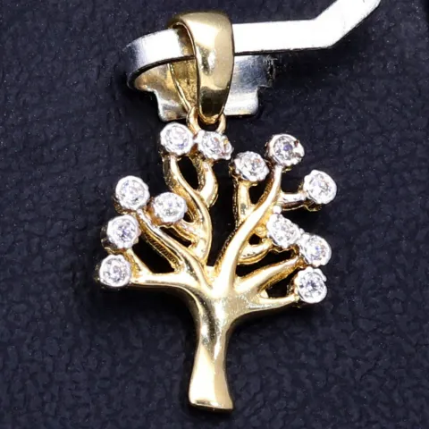 Funkelnder Lebensbaum - Anhänger mit Zirkonia in 585 / 14 Karat Gelbgold