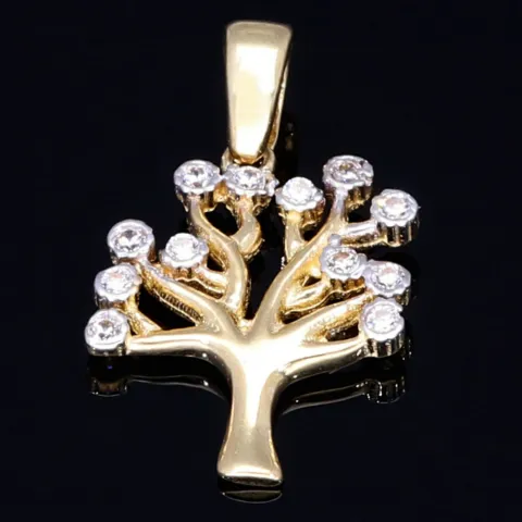 Funkelnder Lebensbaum - Anhänger mit Zirkonia in 585 / 14 Karat Gelbgold