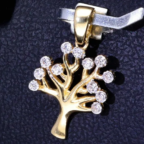 Funkelnder Lebensbaum - Anhänger mit Zirkonia in 585 / 14 Karat Gelbgold