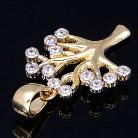 Funkelnder Lebensbaum - Anhänger mit Zirkonia in 585 / 14 Karat Gelbgold
