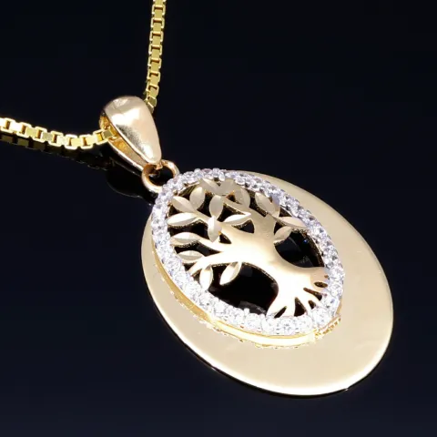 Schmuckset aus 585 / 14K Gold - Bicolor - Lebensbaum-Amulett und glänzende Venezianer - Halskette (45cm) in hochwertigem 14K / 585 Gelbgold