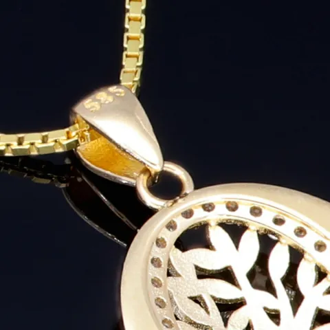 Schmuckset aus 585 / 14K Gold - Bicolor - Lebensbaum-Amulett und glänzende Venezianer - Halskette (45cm) in hochwertigem 14K / 585 Gelbgold