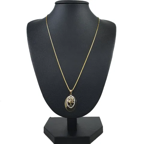 Schmuckset aus 585 / 14K Gold - Bicolor - Lebensbaum-Amulett und glänzende Venezianer - Halskette (45cm) in hochwertigem 14K / 585 Gelbgold