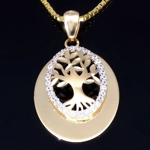Schmuckset aus 585 / 14K Gold - Bicolor - Lebensbaum-Amulett und glänzende Venezianer - Halskette (45cm) in hochwertigem 14K / 585 Gelbgold
