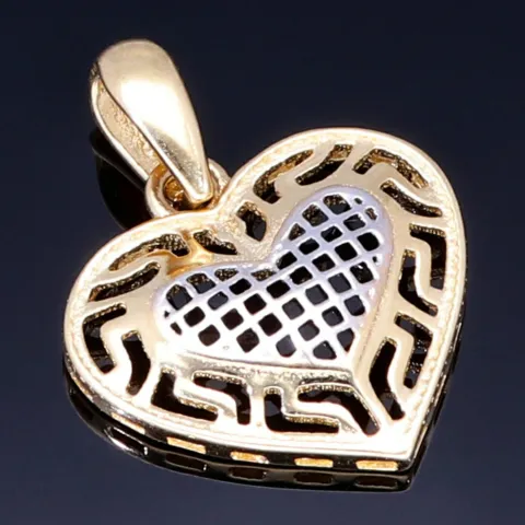Bicolor - Herz -Anhänger mit filigranem Muster aus edlem 585 / 14K Gold