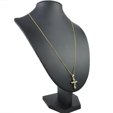 Schmuckset aus 585 / 14K Gold - Jesus - Kreuz -Anhänger aus Bicolor Gold in 14K und passende 2-seitig diamantierte Panzerkette - Halskette (60cm) in hochwertigem 14K / 585 Gold