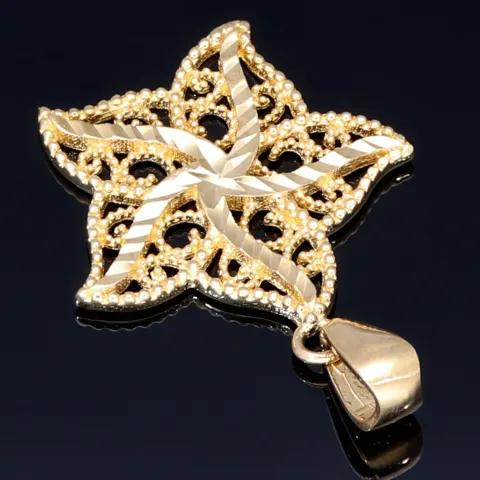Blumen - Anhänger mit dem Motiv einer Blüte mit filigranem Design aus glänzendem 585 / 14K Gold
