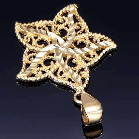 Blumen - Anhänger mit dem Motiv einer Blüte mit filigranem Design aus glänzendem 585 / 14K Gold