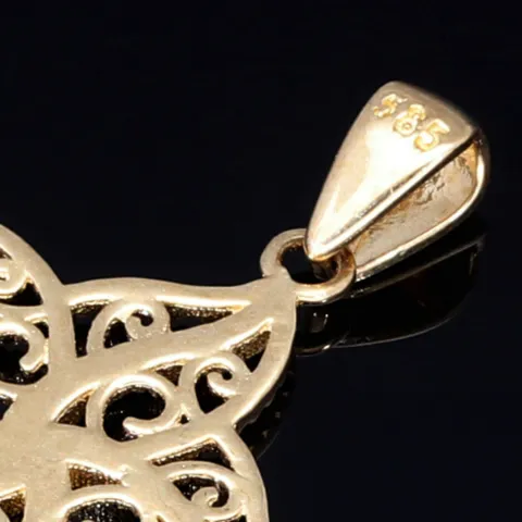 Blumen - Anhänger mit dem Motiv einer Blüte mit filigranem Design aus glänzendem 585 / 14K Gold