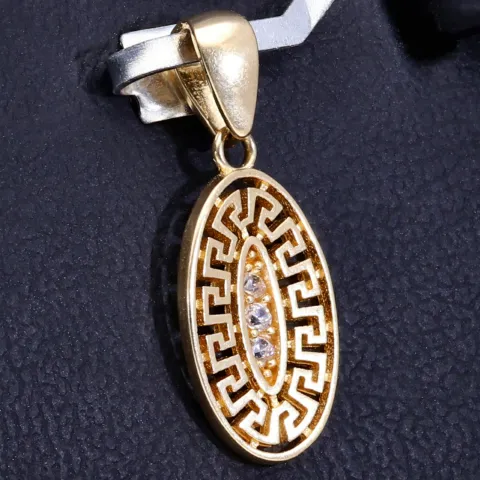 Stilvoller Anhänger im Greco Design mit Zirkoniasteinen in 585 / 14 Karat Gold