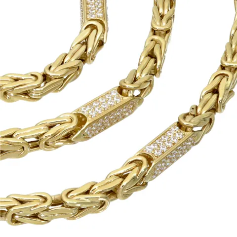 Bling-Bling-Königskette mit Zirkoniabesatz aus 585er Gelbgold (14k)- 61cm lang, 4,5 mm breit, 32g