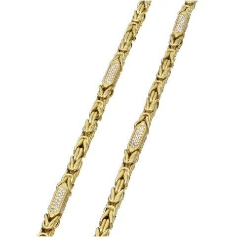 Bling-Bling-Königskette mit Zirkoniabesatz aus 585er Gelbgold (14k)- 64cm lang, 4,5 mm breit, 32g