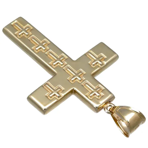 Großer, glänzender Jesus Christus Kreuz - Anhänger aus hochwertigem Gold 14k / 585 Bicolor Gelbgold und Weißgold