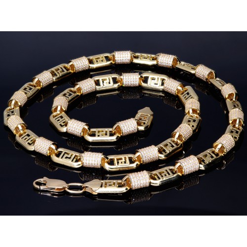 Stilvolle hochwertig produzierte Halskette in Greco - Design und Elementen mit funkelnden Zirkoniasteinen, ca. 60 cm Länge