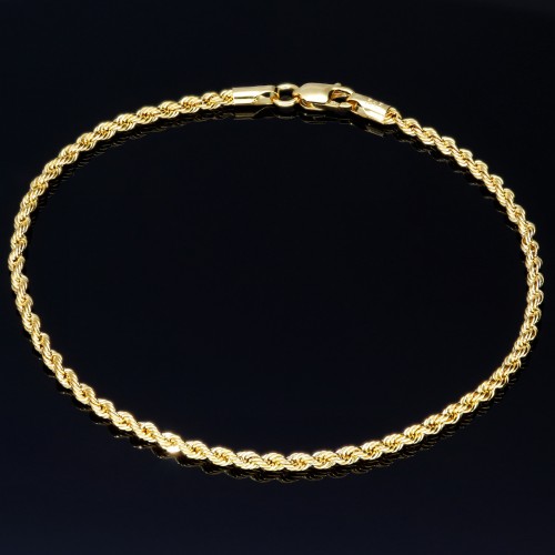 Glänzendes Twist-Armband / Kordelarmband in edlem 585er 14k Gold, ca. 2mm breit, 19cm lang