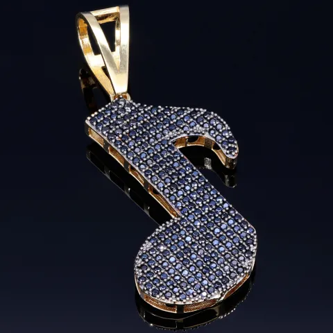 Musiknoten - Anhänger - Note aus glänzendem 585 14K Gold besetzt mit schwarzen Zirkonia