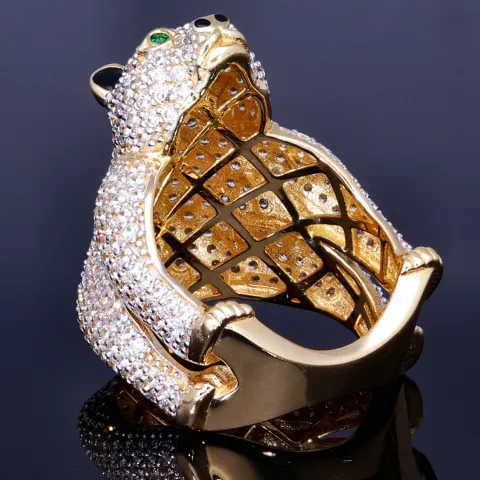 Großer Eisbär - Statement-Ring für Damen aus Gold (585 14K) mit funkelnden Zirkoniasteinen besetzt (RG ca. 55)