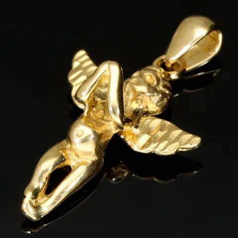Hochwertig und mit feinen Details gefertigter Engel - Anhänger - aus 14k / 585 Gold