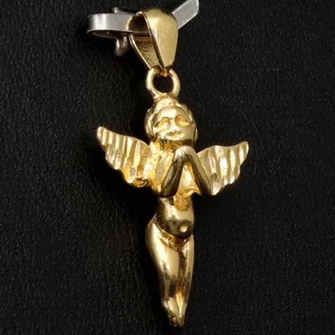Hochwertig und mit feinen Details gefertigter Engel - Anhänger - aus 14k / 585 Gold