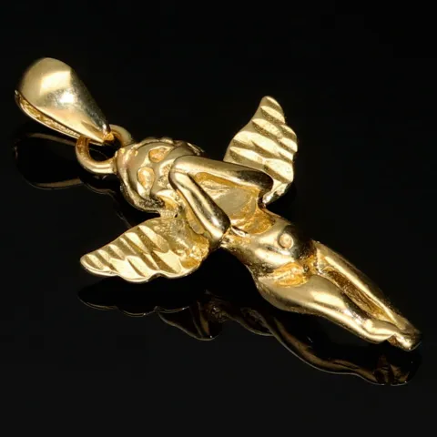 Hochwertig und mit feinen Details gefertigter Engel - Anhänger - aus 14k / 585 Gold