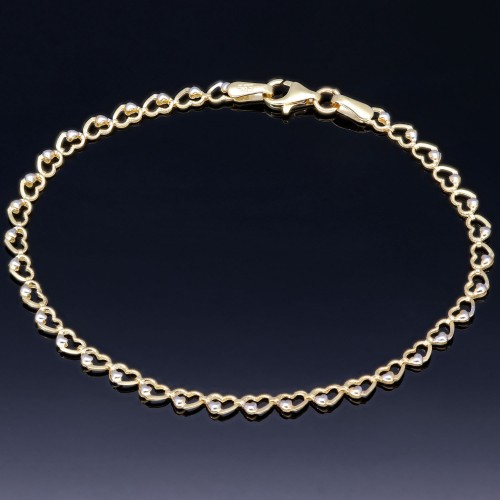 Feines Herz - Armband aus edlem Bicolor 585 14K Gold in (ca. 18 cm Länge)