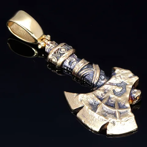 Wikinger-Axt-Anhänger mit filigranen Details und Verzierungen aus hochwertigem 585er 14K Gelbgold