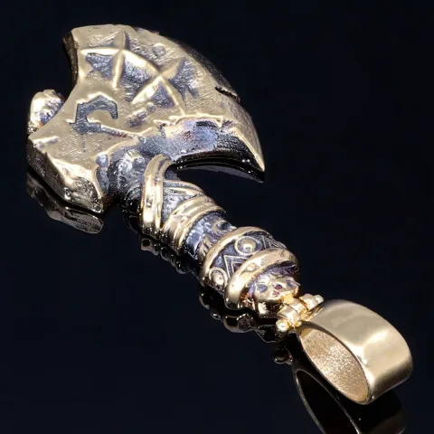 Wikinger-Axt-Anhänger mit filigranen Details und Verzierungen aus hochwertigem 585er 14K Gelbgold