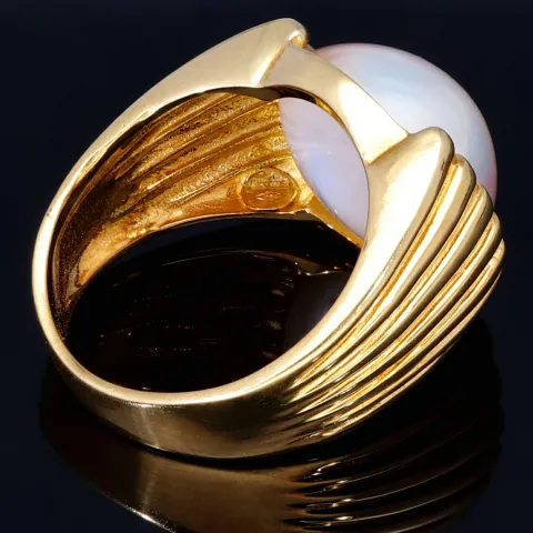 Faszinierender Gold - Ring für Damen bestückt mit einer großen Mabé-Zuchtperle in 18K / 750 Gelbgold - RG: ca. 55