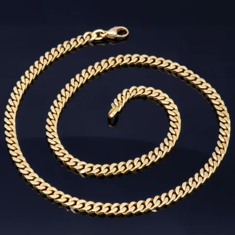 Kurze, exquisite Panzerkette aus massivem Gelbgold (14K, 585 Gold) in ca. 5 mm, 45cm (ca. 33,2g)