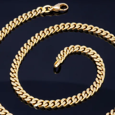 Kurze, exquisite Panzerkette aus massivem Gelbgold (14K, 585 Gold) in ca. 5 mm, 45cm (ca. 33,2g)