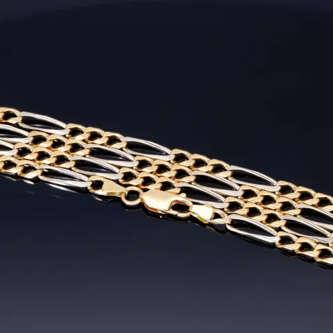 Massive Figaro-Goldkette in 18K / 750 Bicolor Gold Weiß- und Gelbgold in exklusivem Design (ca. 32,1 Gramm, ca. 70cm)