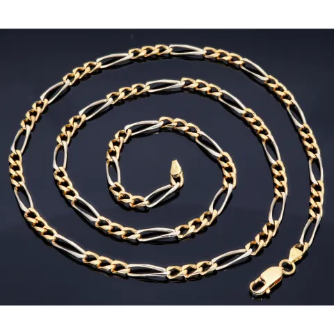 Massive Figaro-Goldkette in 18K / 750 Bicolor Gold Weiß- und Gelbgold in exklusivem Design (ca. 32,1 Gramm, ca. 70cm)