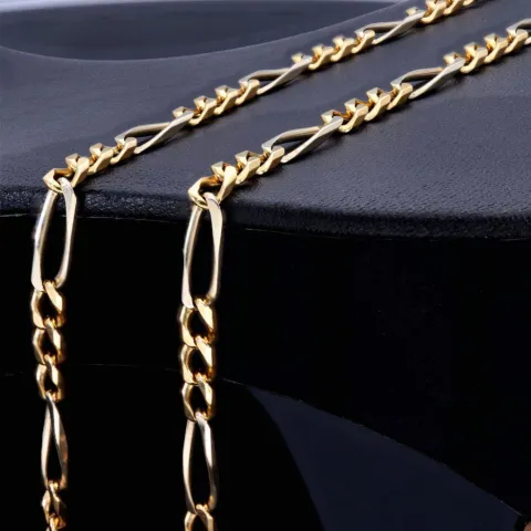 Massive Figaro-Goldkette in 18K / 750 Bicolor Gold Weiß- und Gelbgold in exklusivem Design (ca. 32,1 Gramm, ca. 70cm)