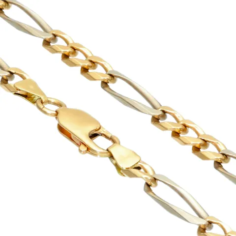 Massive Figaro-Goldkette in 18K / 750 Bicolor Gold Weiß- und Gelbgold in exklusivem Design (ca. 32,1 Gramm, ca. 70cm)