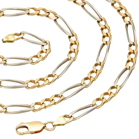 Massive Figaro-Goldkette in 18K / 750 Bicolor Gold Weiß- und Gelbgold in exklusivem Design (ca. 32,1 Gramm, ca. 70cm)