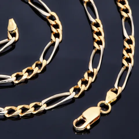 Massive Figaro-Goldkette in 18K / 750 Bicolor Gold Weiß- und Gelbgold in exklusivem Design (ca. 32,1 Gramm, ca. 70cm)