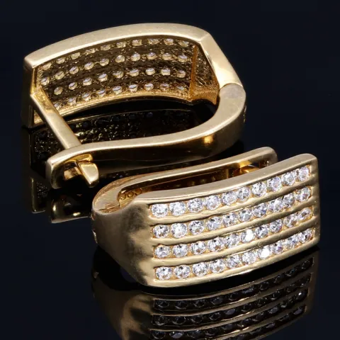 Glänzende Ohrringe mit Zirkoniasteinen und englischem Verschluss aus massivem 585er 14K Gold