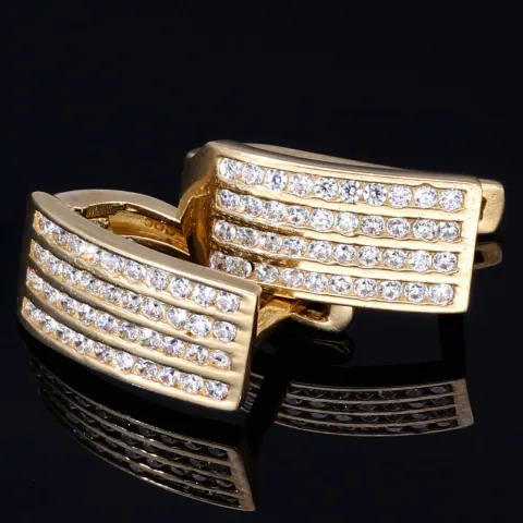 Glänzende Ohrringe mit Zirkoniasteinen und englischem Verschluss aus massivem 585er 14K Gold