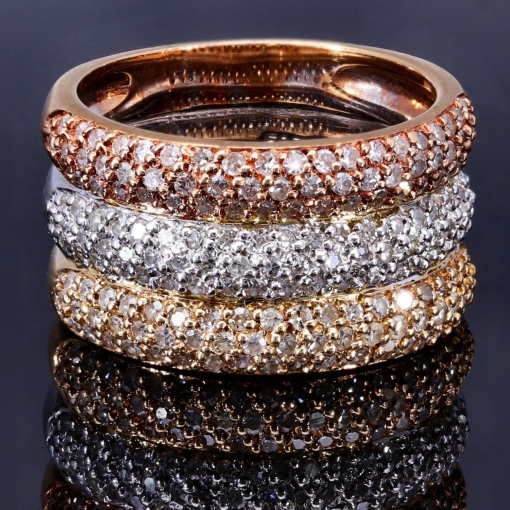 Massiver Ring für Damen aus edlem 585 14K Tricolor Gold besetzt mit funkelnden Zirkoniasteinen Ringgröße ca. 53-54