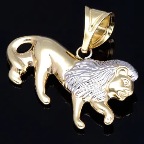 Edler Löwen-Anhänger aus hochwertigem 585er (14k) Gelbgold und Weißgold (Bicolor)