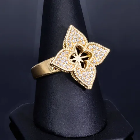 Schöner Ring für Damen in stilvollem Design einer Blume aus edlem 585 14K Gelbgold mit funkelnden Zirkoniasteinen in Ringgröße ca. 58-59