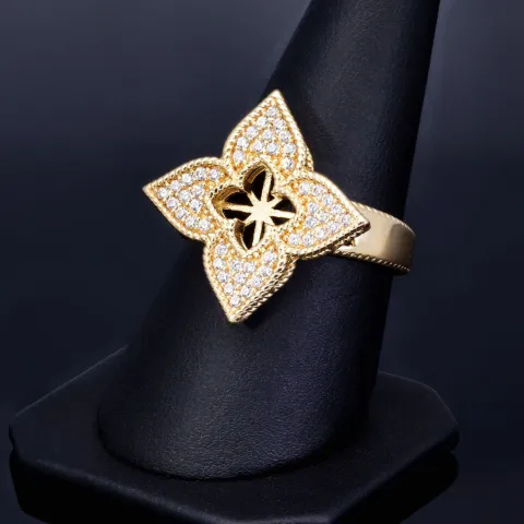 Schöner Ring für Damen in stilvollem Design einer Blume aus edlem 585 14K Gelbgold mit funkelnden Zirkoniasteinen in Ringgröße ca. 58-59