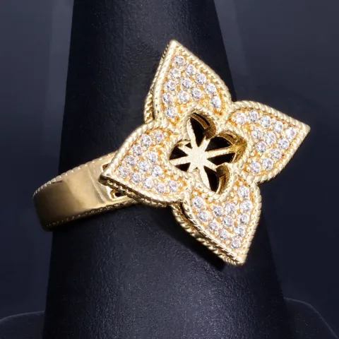 Schöner Ring für Damen in stilvollem Design einer Blume aus edlem 585 14K Gelbgold mit funkelnden Zirkoniasteinen in Ringgröße ca. 58-59