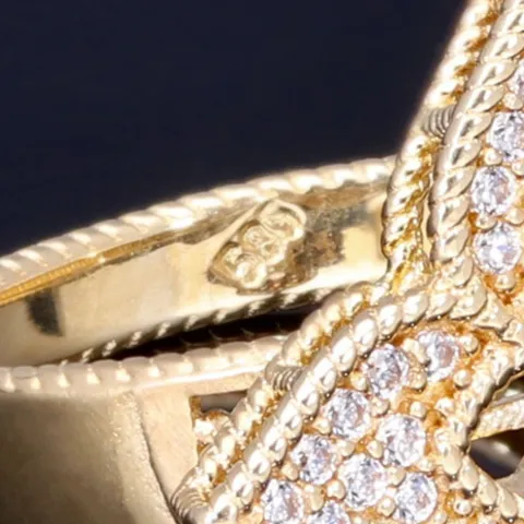 Schöner Ring für Damen in stilvollem Design einer Blume aus edlem 585 14K Gelbgold mit funkelnden Zirkoniasteinen in Ringgröße ca. 58-59